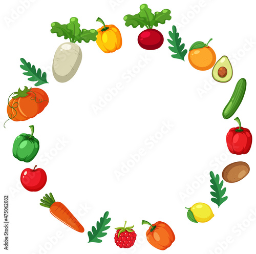 Various fruits and vegetables border