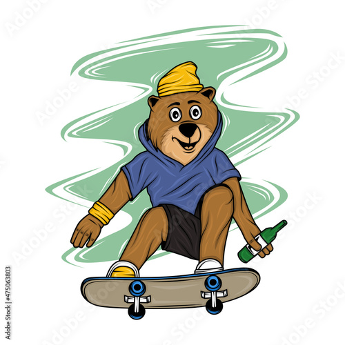 illustration design of a bear skateboarding
