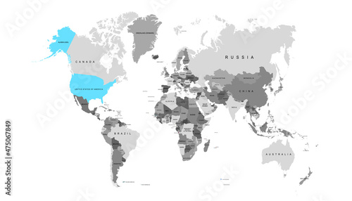 World map. United States of America map. USA. 