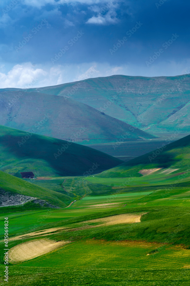 Fototapeta premium Piano Grande di Castelluccio, mountain and rural landscape