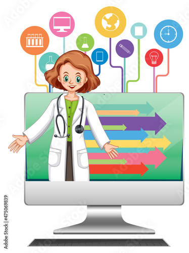 Computer with scientist kid cartoon