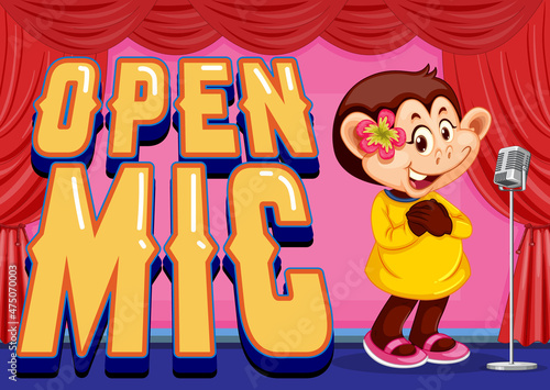 Open Mic Banner Design With Little Monkey Performing Singing