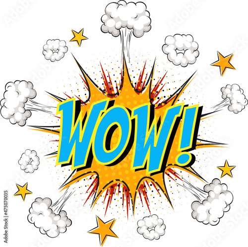 Word Wow on comic cloud explosion background