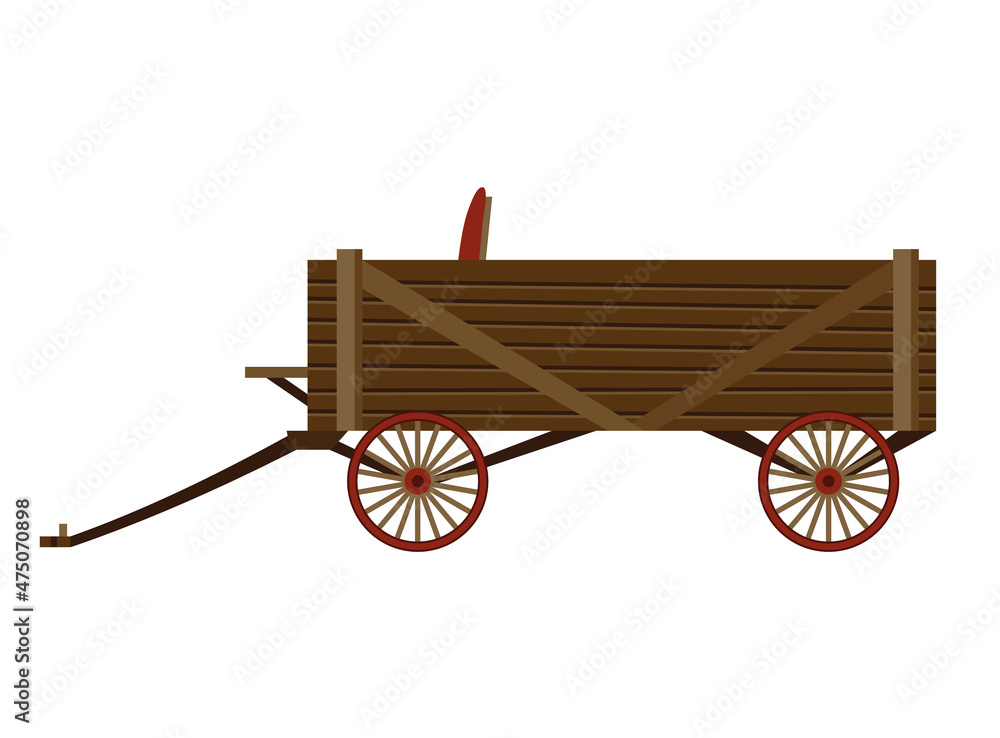 Wild west cartoon wagon. Old western carriage icon isolated on white background