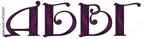 Medieval letterinitial.Font.Handdrawing.Ancient book miniature. Alphabet.Typeface.