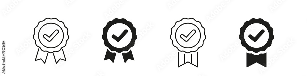 Quality certify badge icon. Qualification certificate medal. Quality award ribbon sign set isolated on white background. Quality certify badge icon. Qualification certificate medal. Quality award ribbon sign set isolated on white background.