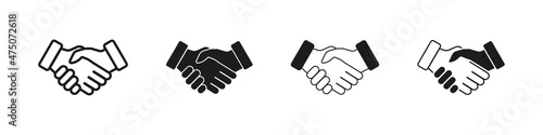 Handshake icon. Hand shake sign. Shaking hand vector set isolated on white background. Business contract deal sign. Friendship symbol.