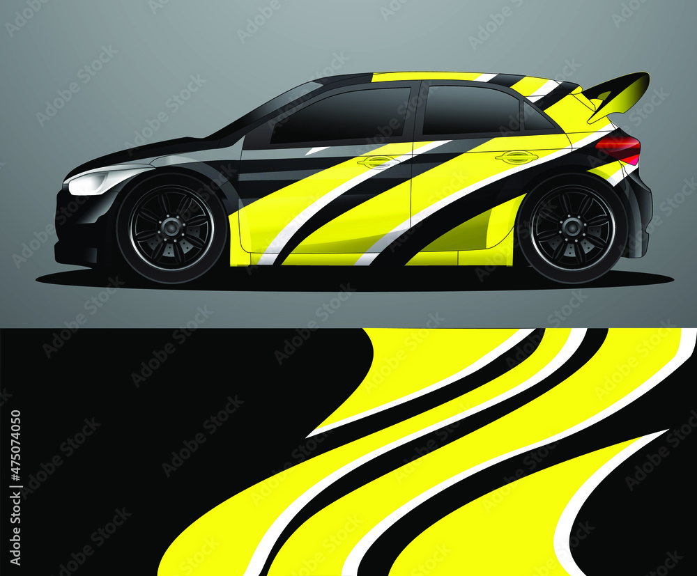 Fototapeta premium Rally car decal graphic wrap vector, abstract background