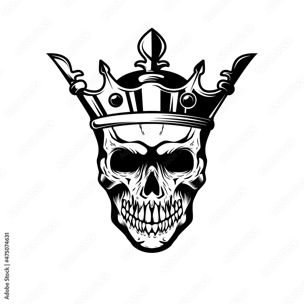 Skull with king crown. Design element for logo, label, sign, emblem. Vector illustration Skull with king crown. Design element for logo, label, sign, emblem. Vector illustration