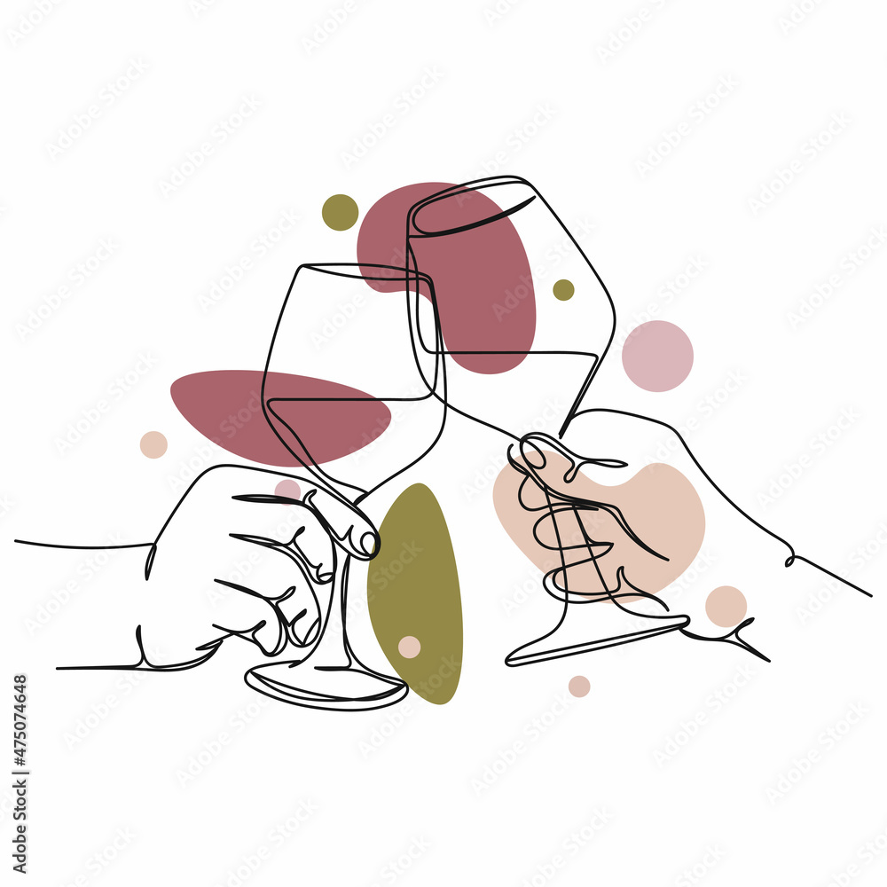 Vector abstract continuous one single simple line drawing icon of couple toasting wineglasses in silhouette sketch. Vector abstract continuous one single simple line drawing icon of couple toasting wineglasses in silhouette sketch.