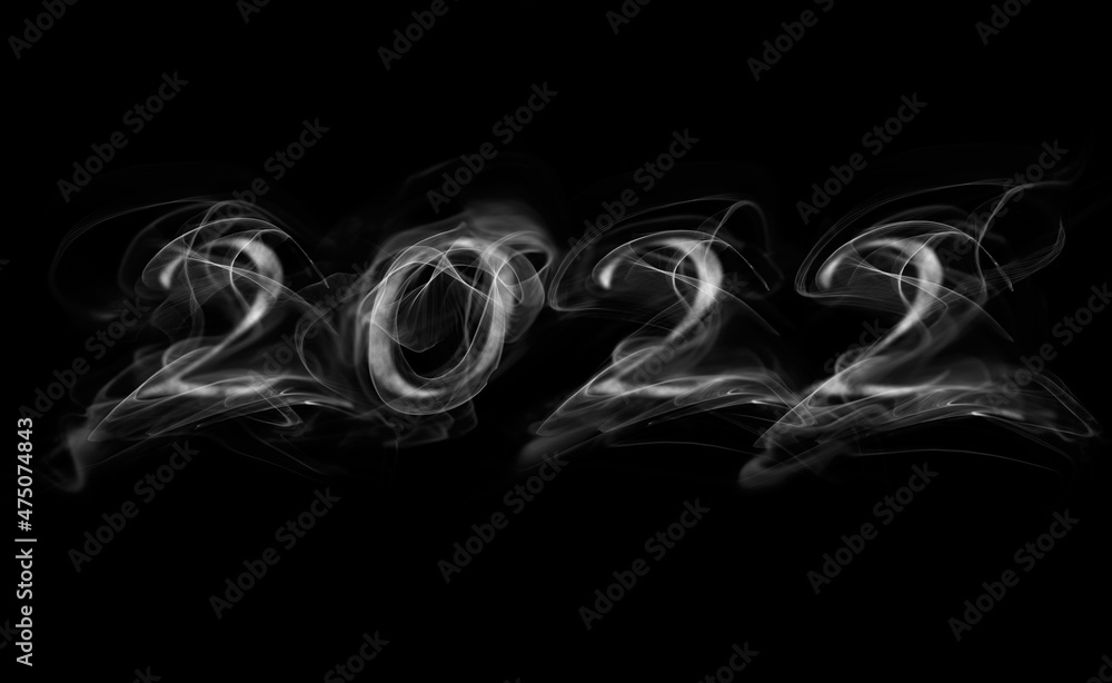 Beautiful numbers 2022 smoke on a black background Beautiful numbers 2022 smoke on a black background
