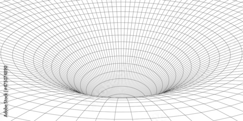 Fototapeta Naklejka Na Ścianę i Meble -  Abstract wireframe tunnel. Science wormhole. Vector 3D portal grid. Futuristic fantasy funnel.