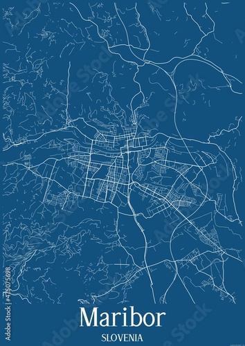 Photo Blue map of Maribor Slovenia.