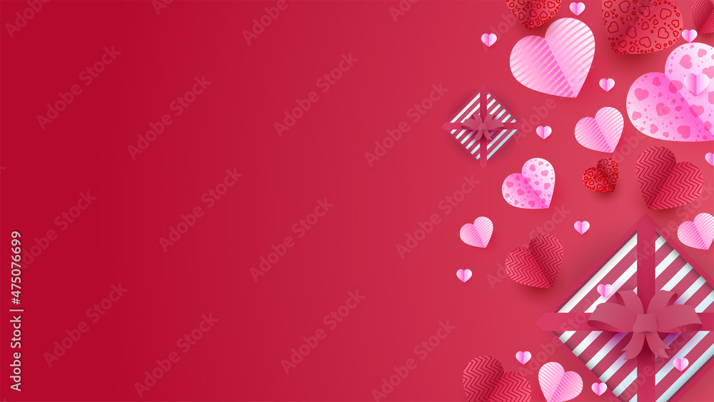 Obraz premium Happy valentine's day Red Pink Papercut style design background