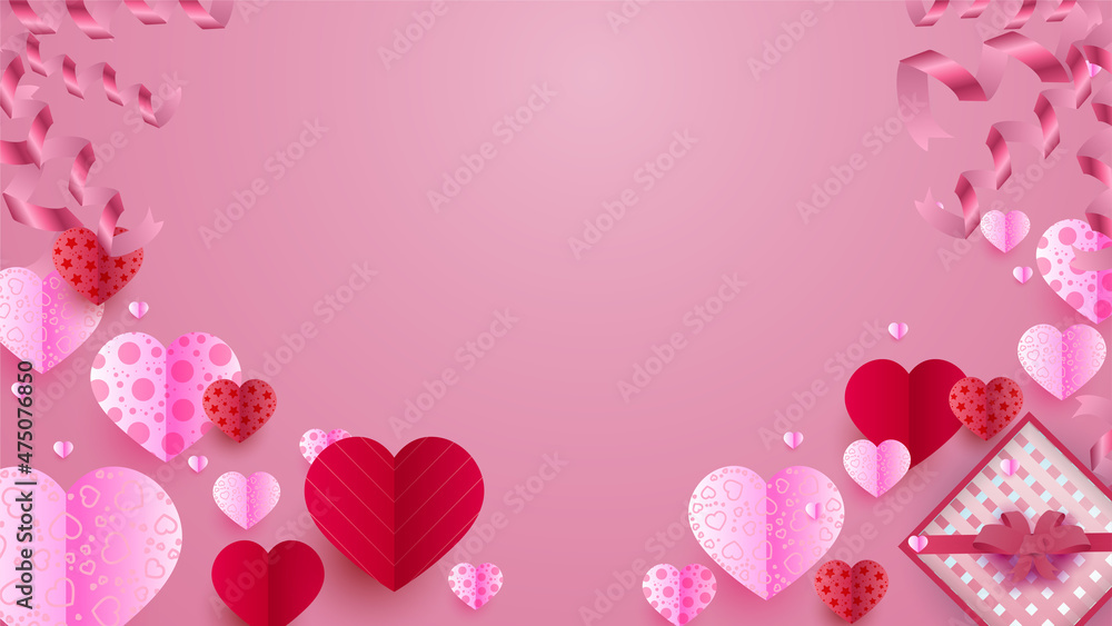 Happy valentine's day Red Pink Papercut style design background