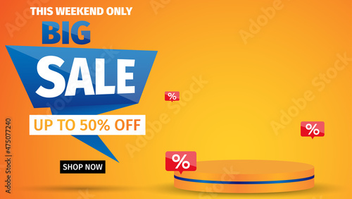 realistic big sale banner or poster with podium.business promotion design template. vector illustration