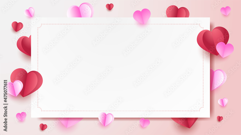 valentine's gift card Red Pink Papercut style design background