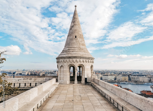 Magnificent turret on walls of Fisherman's bastion in Budapest, Hungary.