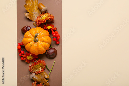 Autumn flat lay with orange...