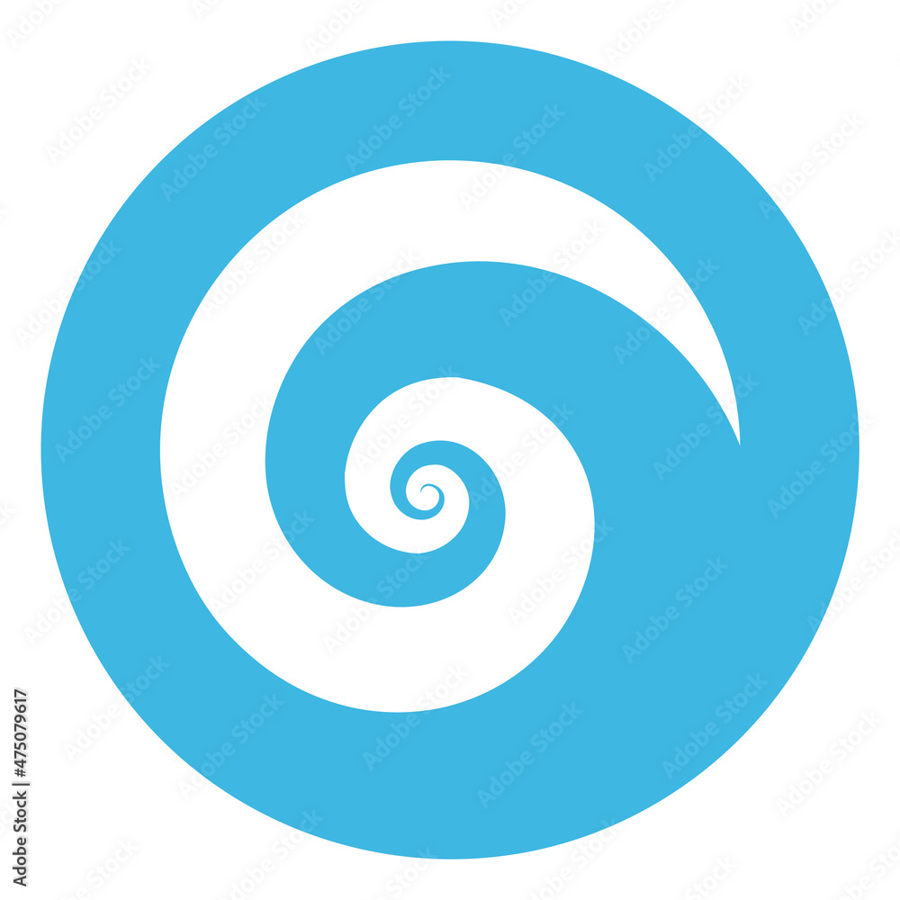 Blue circle with swirl. Wave sign. Spiral motion Blue circle with swirl. Wave sign. Spiral motion