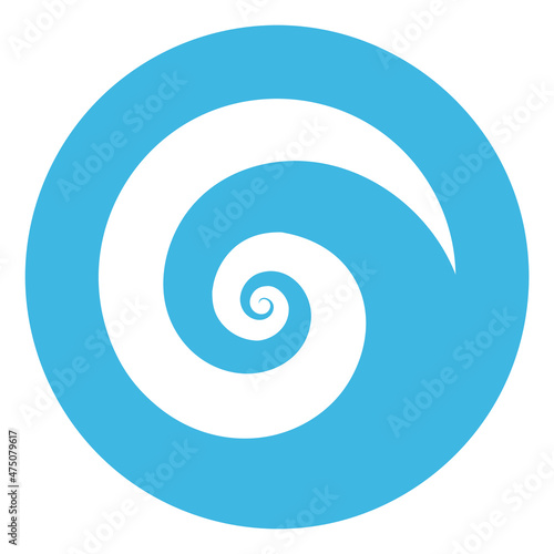 Blue circle with swirl. Wave sign. Spiral motion