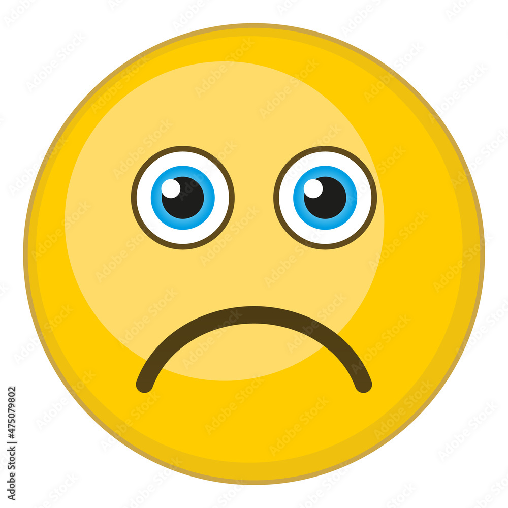 Sad face expression. Unhappy yellow ball emoji