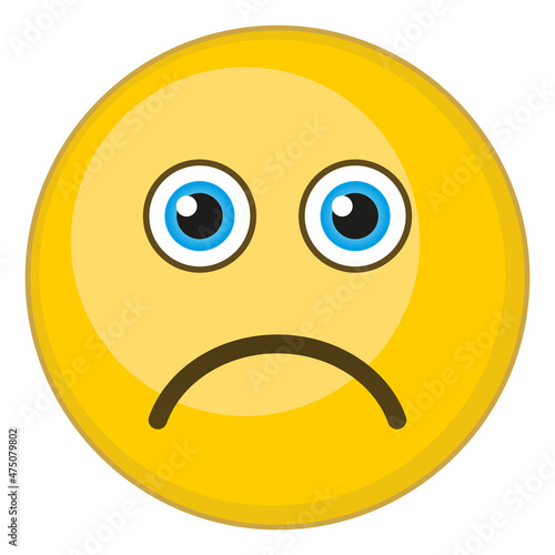 Sad face expression. Unhappy yellow ball emoji