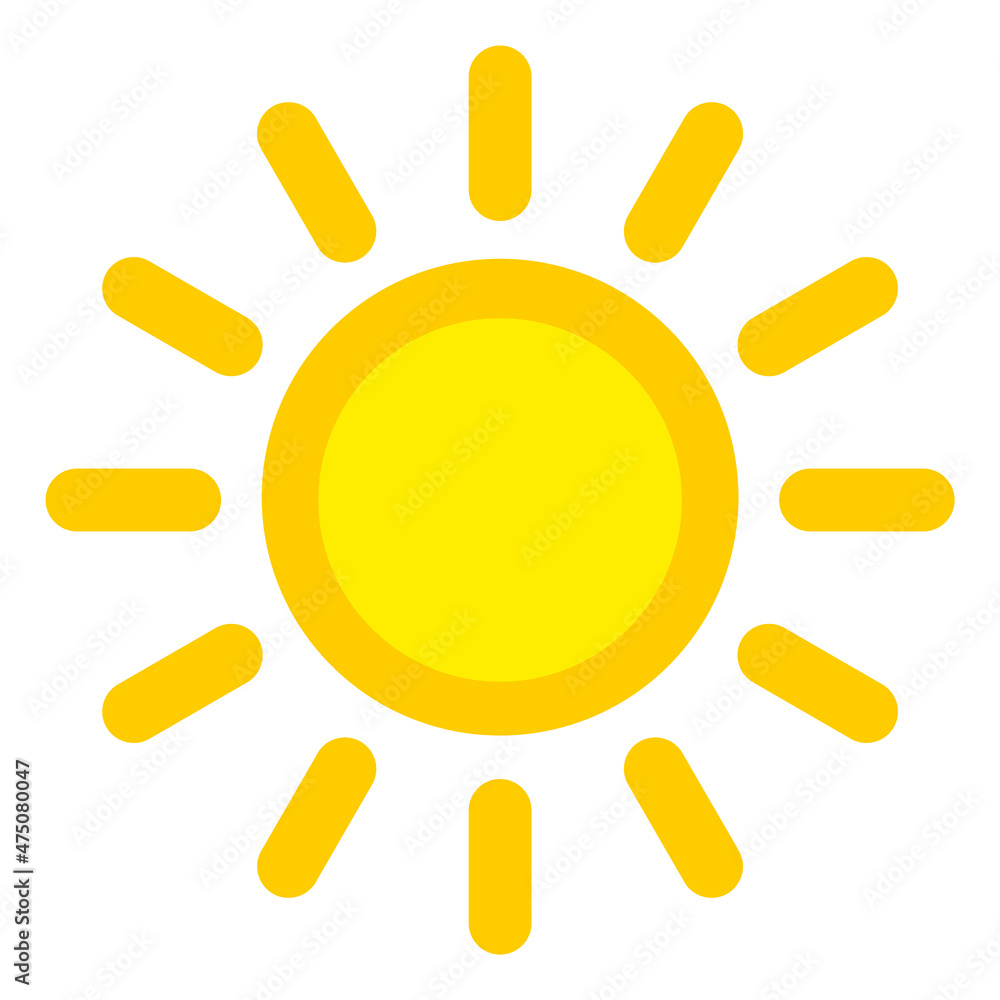 Sun icon. Bright yellow sol symbol with rays in childish simple style Sun icon. Bright yellow sol symbol with rays in childish simple style