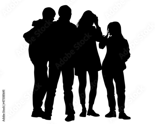 Big crowds people on street. Isolated silhouette on a white background