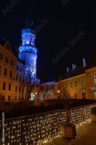 Illuminated Sopron Main Square christmas winter time photo