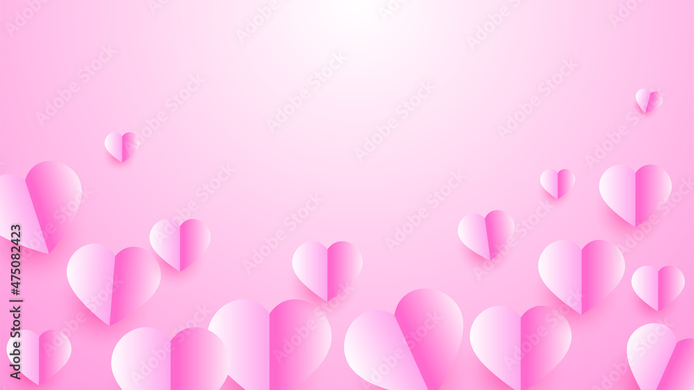 Valentine's day love heart banner background. Lovely Glow Pink Papercut style design background