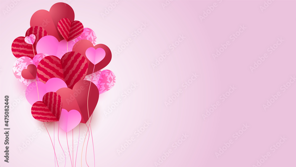 Valentine's day love heart banner background. Lovely Red Pink Papercut style design background