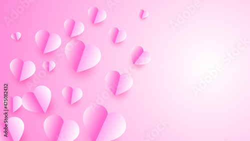 Valentine's day love heart banner background. Lovely Glow Pink Papercut style design background