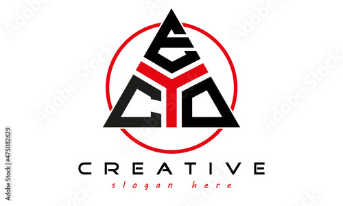 triangle badge with circle CED letter  logo design vector, business logo, icon shape logo, stylish logo template
