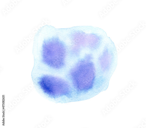 Watercolor blot violet blue color on white isolated background. Design for banners, cards, invitations. A stain of paint.