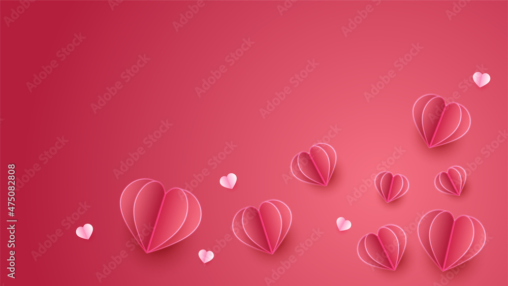 Valentine's day love heart banner background. Valentine's day Red Papercut style design background