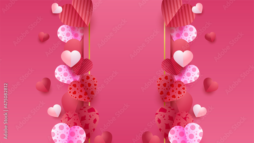 Valentine's day love heart banner background. valentine's luxury Red Pink Papercut style design background
