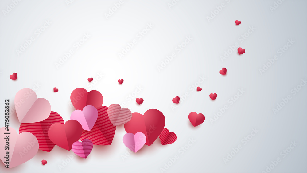 Valentine's day love heart banner background. Valentine's Red Papercut style design background