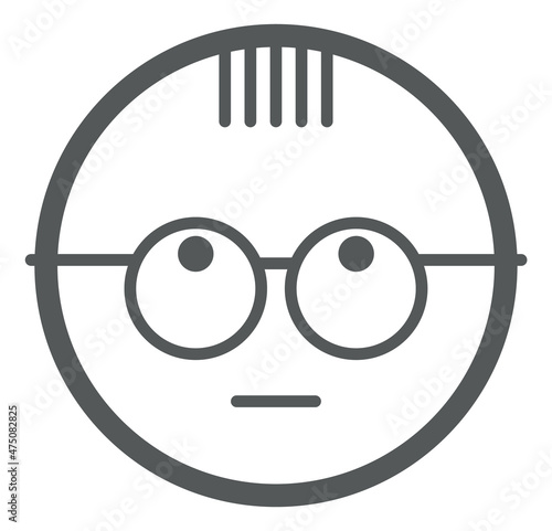 Face in glasses icon. Round emoticon with hair stripe bang