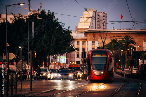 tram at night center city casablanca