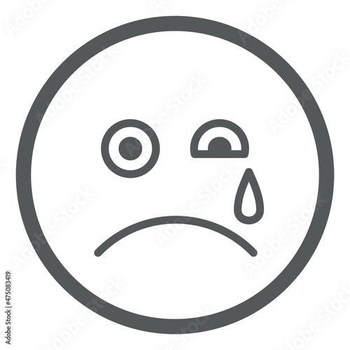 Weeping emoji. Simple line face with tear dropping