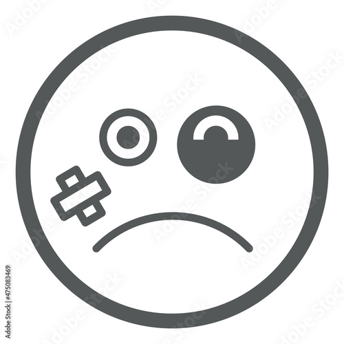 Bruised face icon. Round emoji with black eye