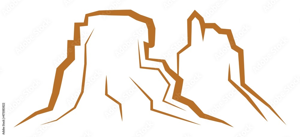 Block mountain icon. Rocky landscape logo in line style Block mountain icon. Rocky landscape logo in line style