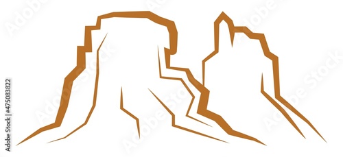 Block mountain icon. Rocky landscape logo in line style