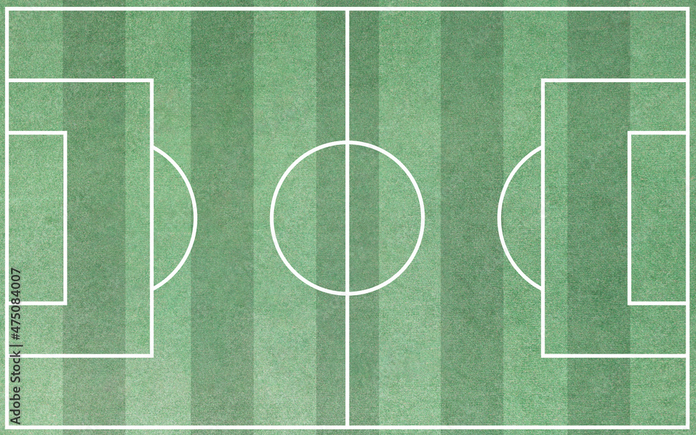 Football field with striped green grass background top view
