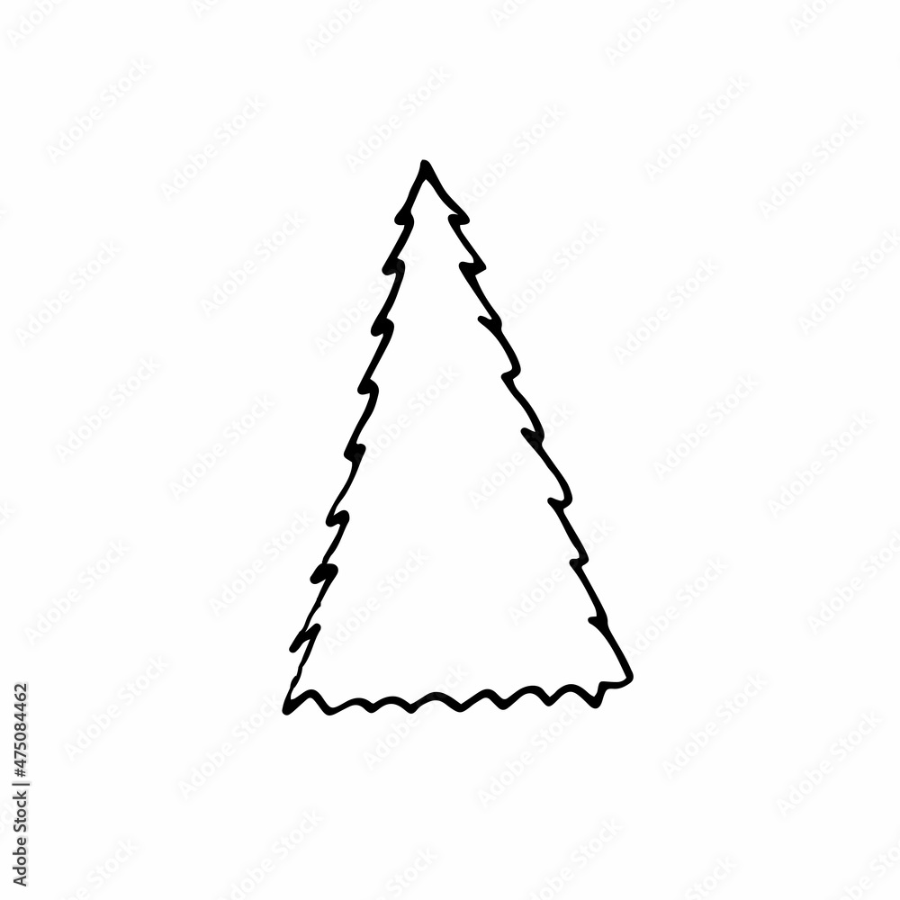 Fototapeta premium Christmas tree line icon in doodle style. Vector illustration on a white background.
