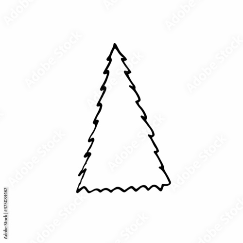 Christmas tree line icon in doodle style. Vector illustration on a white background.