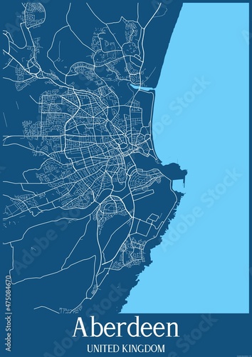Obraz na płótnie Blue map of Aberdeen United Kingdom.
