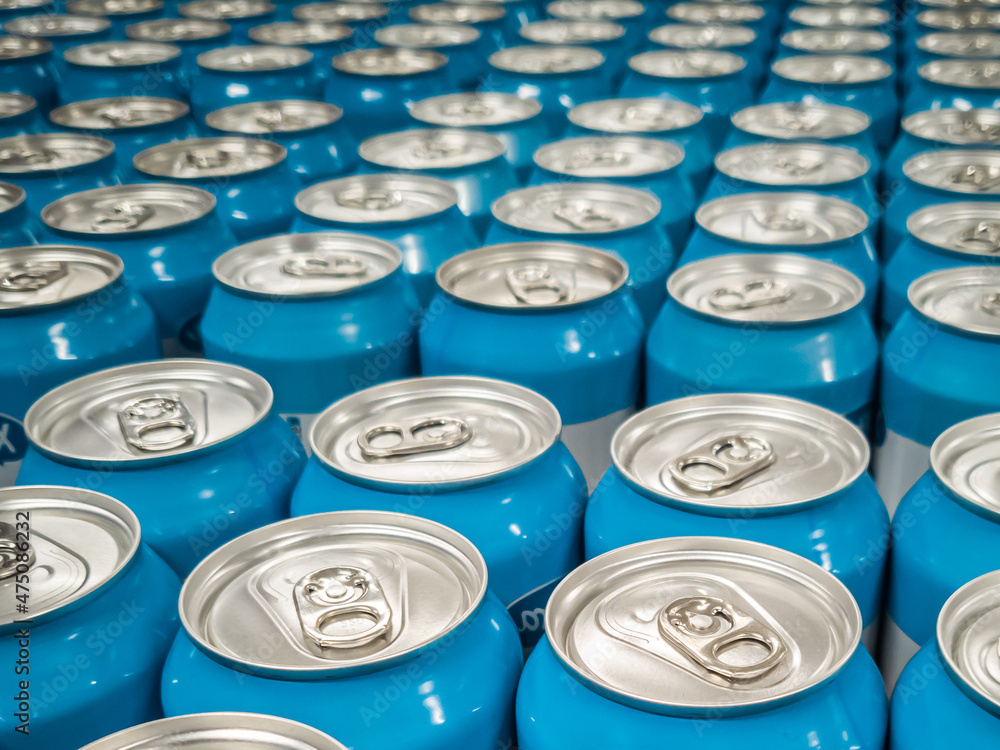 Close up of aluminum cans at supermarket Close up of aluminum cans at supermarket