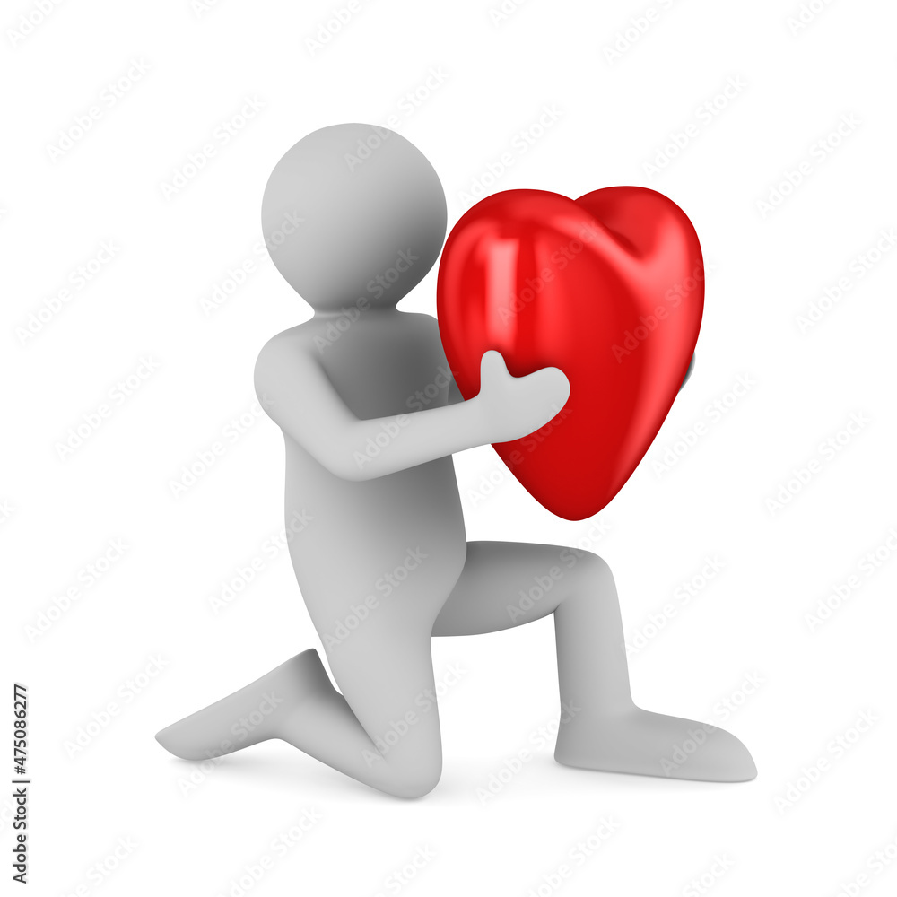 Man and heart on white background. Isolated 3D illustration Man and heart on white background. Isolated 3D illustration